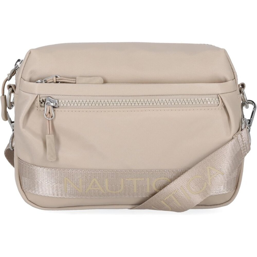 Women's Cream Nylon Bean Crossbody Belt Bag Adjustable Shoulder Strap Zipper - Picture 2 of 5